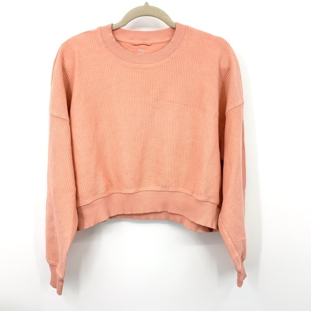 Aerie American Eagle Women Size XS Top Crewneck Sweatshirt Pink Ribbed Oversized